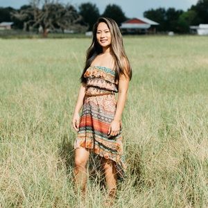 Tribal High Low Strapless Dress